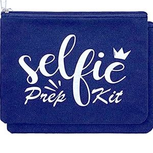 NWOT Blue Cosmetic Bag Fun Style Cute Saying-Selfie Prep Kit